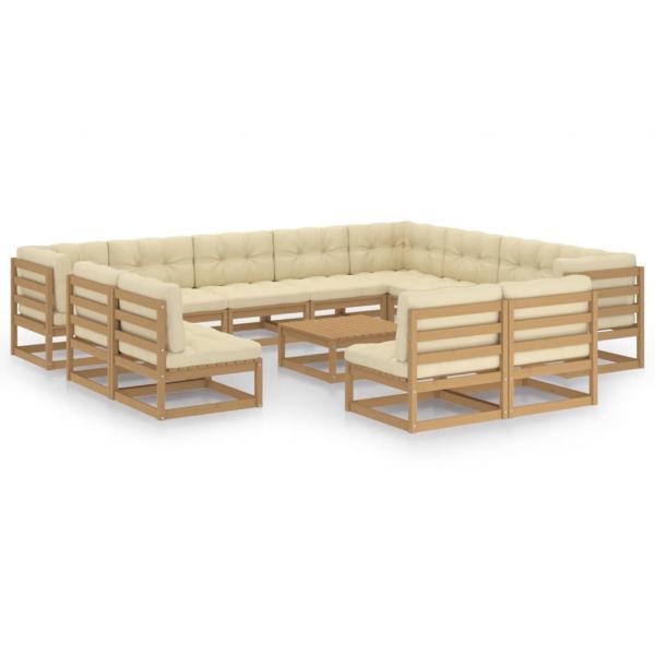 ARDEBO.de - 13-tlg. Garten-Lounge-Set mit Kissen Honigbraun Massivholz