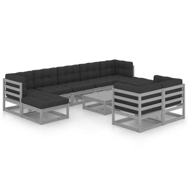 ARDEBO.de - 10-tlg. Garten-Lounge-Set mit Kissen Grau Massivholz Kiefer