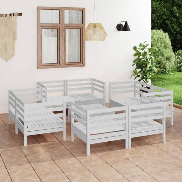 ARDEBO.de - 9-tlg. Garten-Lounge-Set Weiß Kiefer Massivholz