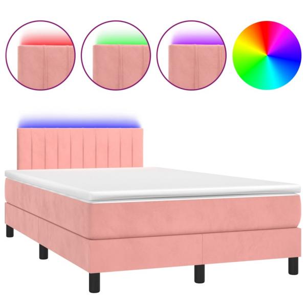 ARDEBO.de - Boxspringbett mit Matratze & LED Rosa 120x190 cm Samt