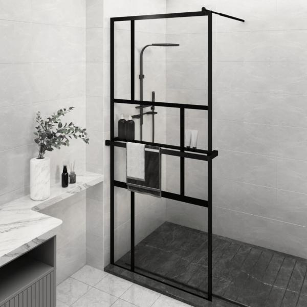 ARDEBO.de - Duschwand mit Ablage für Walk-In-Dusche Schwarz 90x195 cm ESG