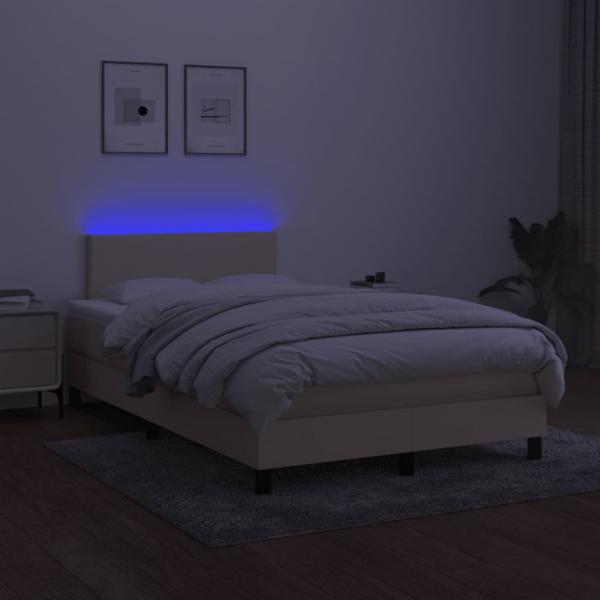 Boxspringbett mit Matratze & LED Creme 120x190 cm Stoff