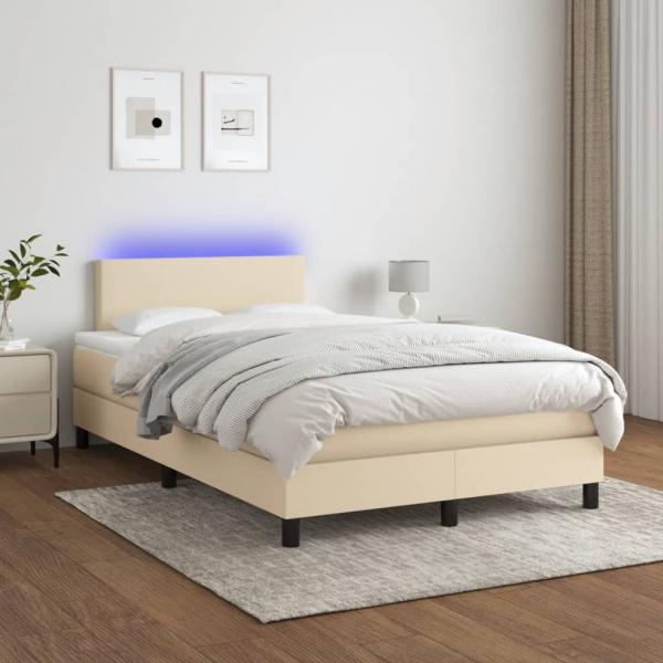 Boxspringbett mit Matratze & LED Creme 120x190 cm Stoff