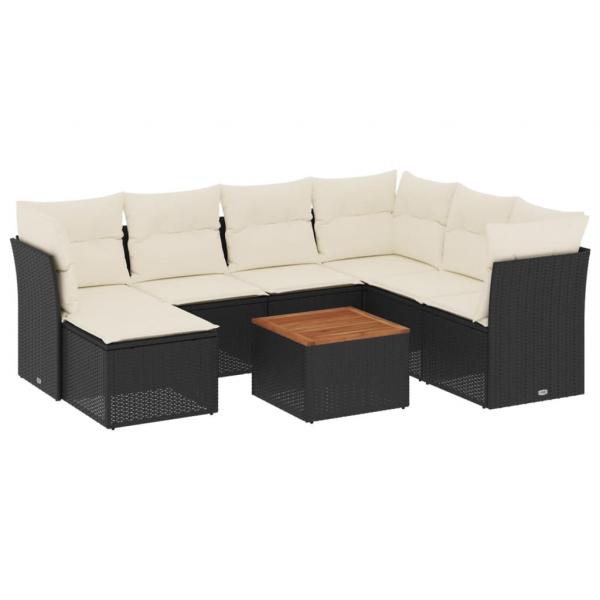 ARDEBO.de - 8-tlg. Garten-Sofagarnitur mit Kissen Schwarz Poly Rattan