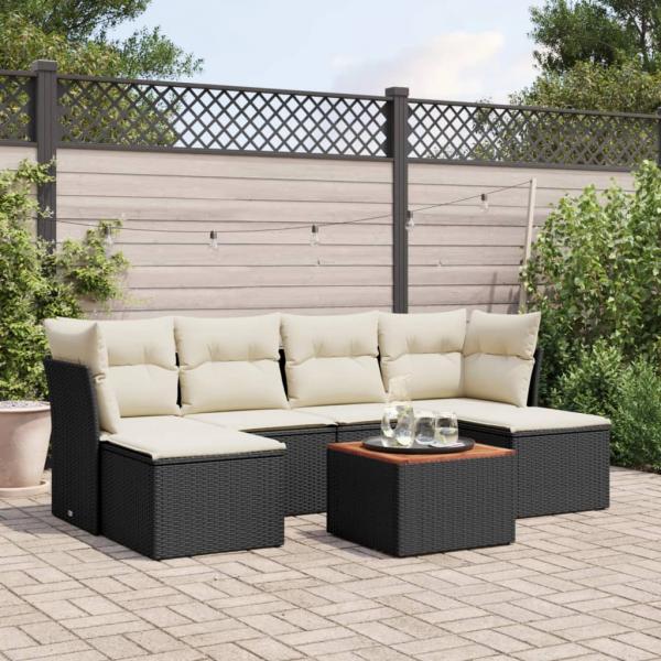 ARDEBO.de - 7-tlg. Garten-Sofagarnitur mit Kissen Schwarz Poly Rattan