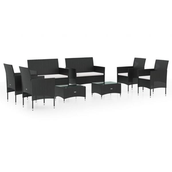 8-tlg. Garten-Lounge-Set mit Auflagen Poly Rattan Schwarz