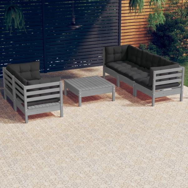 ARDEBO.de - 6-tlg. Garten-Lounge-Set mit Anthrazit Kissen Kiefernholz