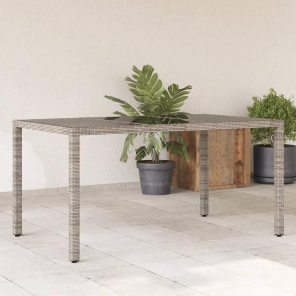 ARDEBO.de - Gartentisch mit Glasplatte Grau 150x90x75 cm Poly Rattan