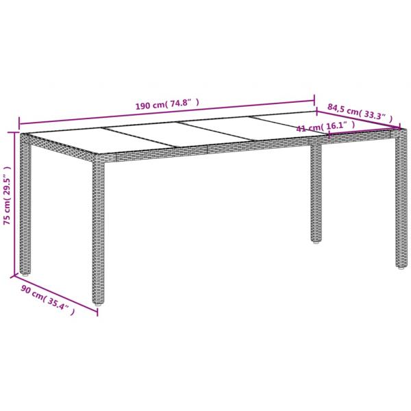 Gartentisch mit Glasplatte Weiß 190x90x75 cm Poly Rattan