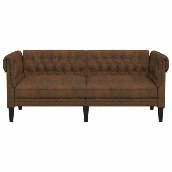 Chesterfield-Sofa 2-Sitzer Braun Stoff