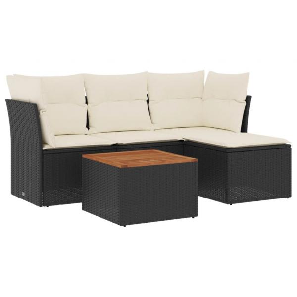 5-tlg. Garten-Sofagarnitur mit Kissen Schwarz Poly Rattan