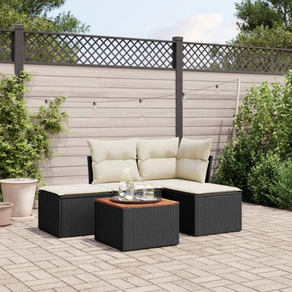 ARDEBO.de - 5-tlg. Garten-Sofagarnitur mit Kissen Schwarz Poly Rattan