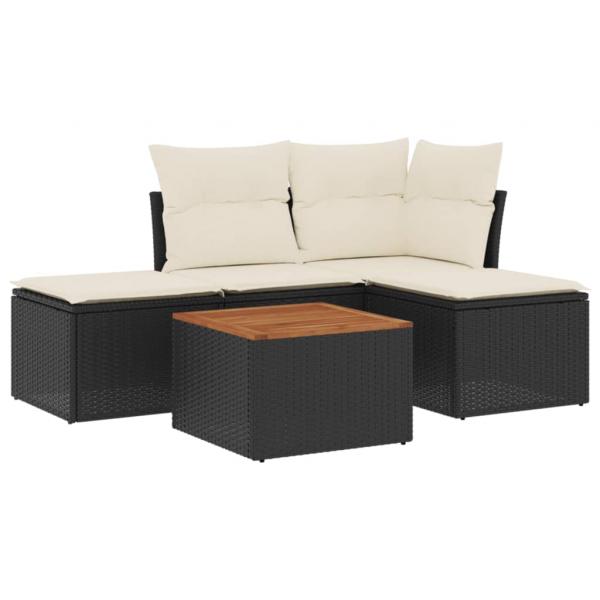 5-tlg. Garten-Sofagarnitur mit Kissen Schwarz Poly Rattan