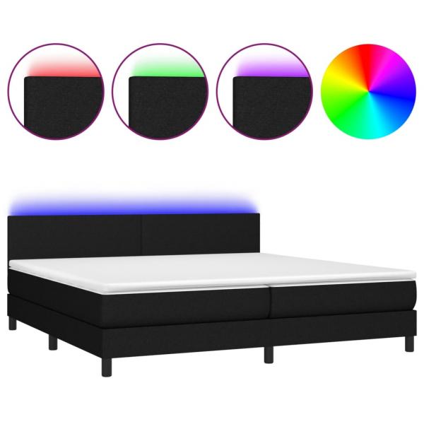 Boxspringbett mit Matratze & LED Schwarz 200x200 cm Stoff