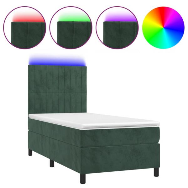 Boxspringbett mit Matratze & LED Dunkelgrün 90x190 cm Samt