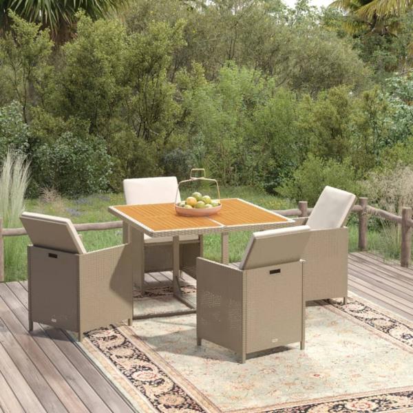 ARDEBO.de - 5-tlg. Garten-Essgruppe mit Kissen Poly Rattan Beige