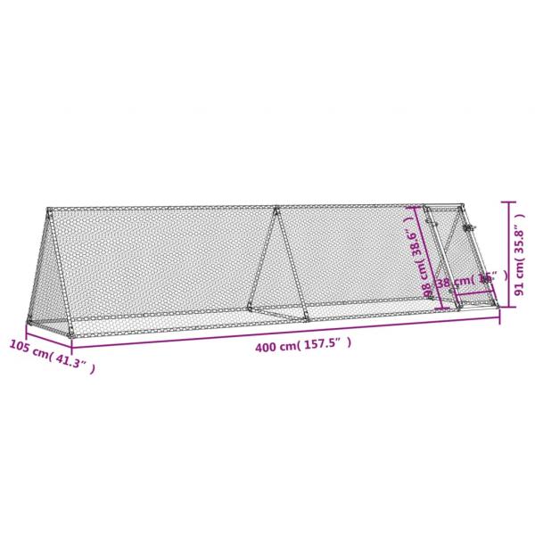 Hühnerkäfig Silbern 400x105x91 cm Verzinkter Stahl