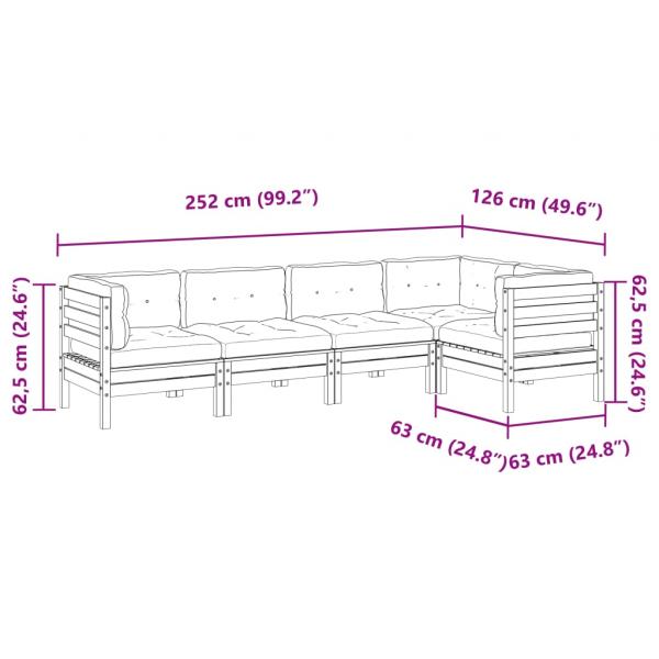 5-tlg. Garten-Sofagarnitur mit Kissen Kiefernholz Imprägniert