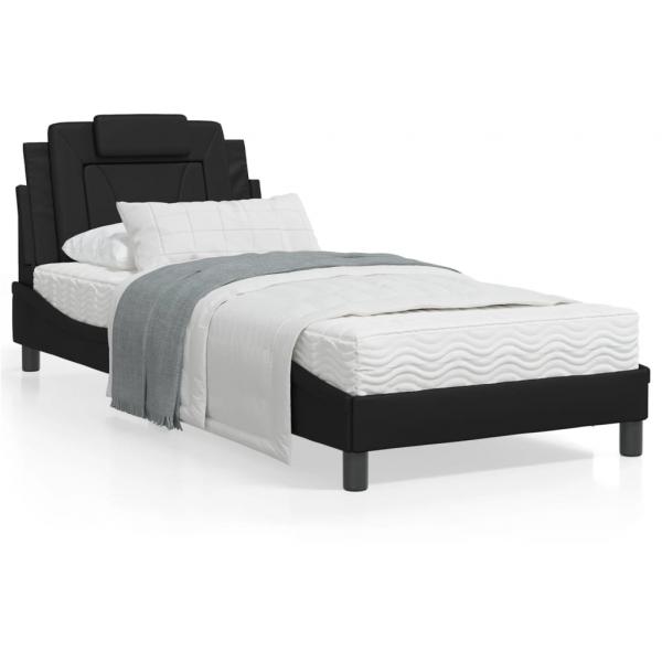 ARDEBO.de - Bett mit Matratze Schwarz 90x190 cm Kunstleder