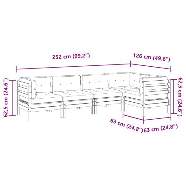 5-tlg. Garten-Sofagarnitur mit Kissen Wachsbraun Kiefernholz