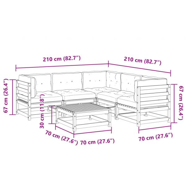 6-tlg. Garten-Sofagarnitur mit Kissen Wachsbraun Kiefernholz