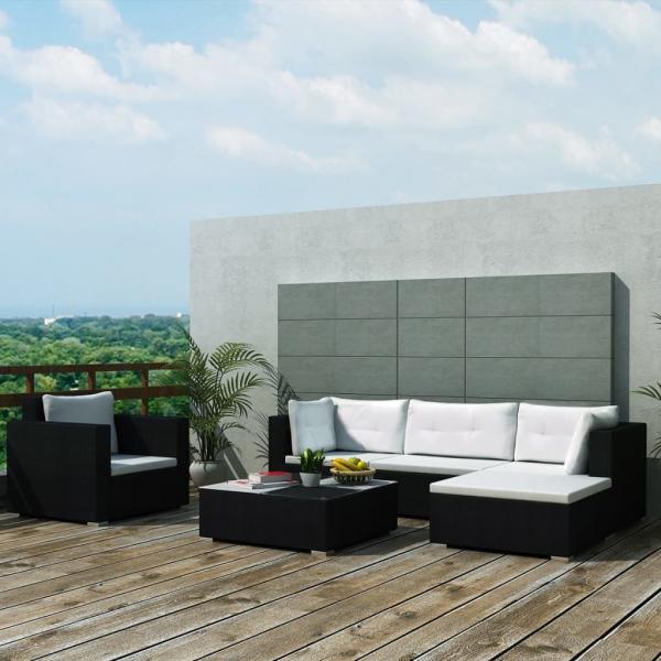 ARDEBO.de - 6-tlg. Garten-Lounge-Set mit Auflagen Poly Rattan Schwarz