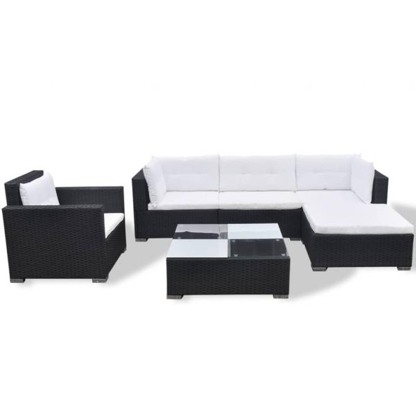 6-tlg. Garten-Lounge-Set mit Auflagen Poly Rattan Schwarz