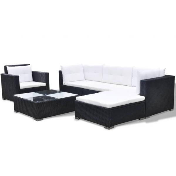 6-tlg. Garten-Lounge-Set mit Auflagen Poly Rattan Schwarz