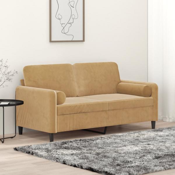 ARDEBO.de - 2-Sitzer-Sofa mit Zierkissen Braun 140 cm Samt