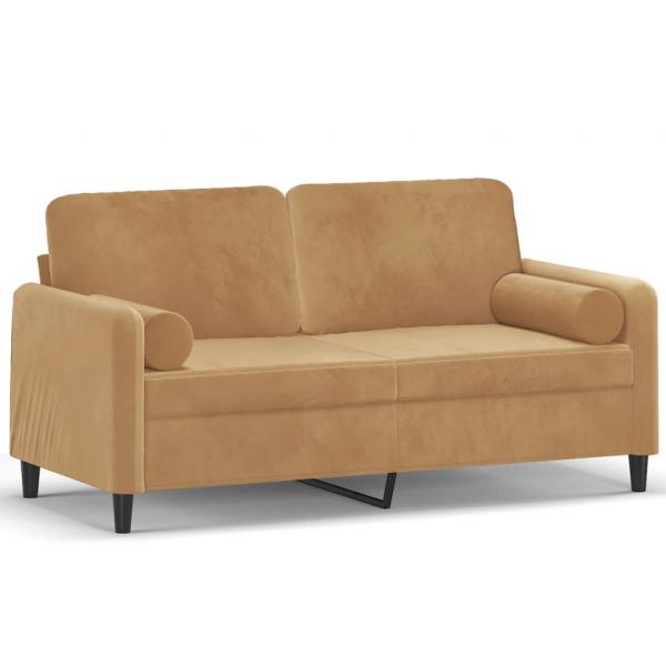 2-Sitzer-Sofa mit Zierkissen Braun 140 cm Samt