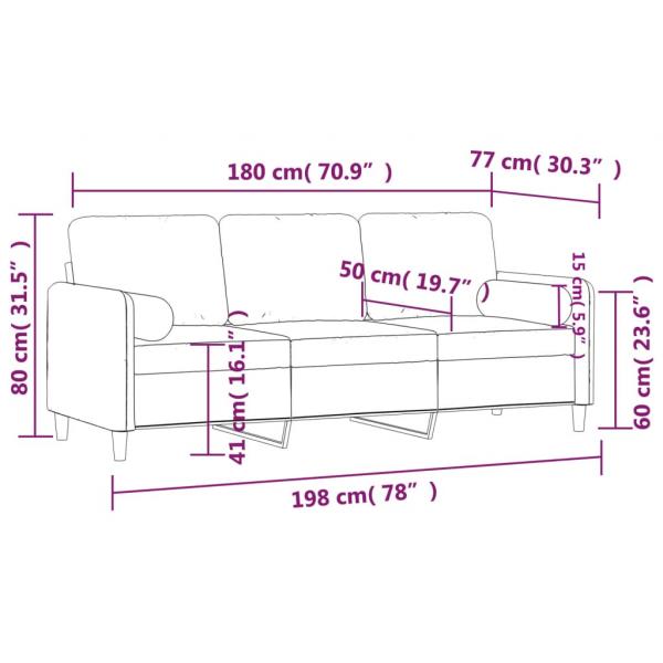 3-Sitzer-Sofa mit Zierkissen Weinrot 180 cm Samt