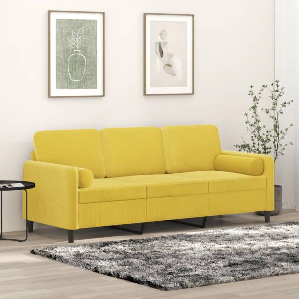 ARDEBO.de - 3-Sitzer-Sofa mit Zierkissen Gelb 180 cm Samt