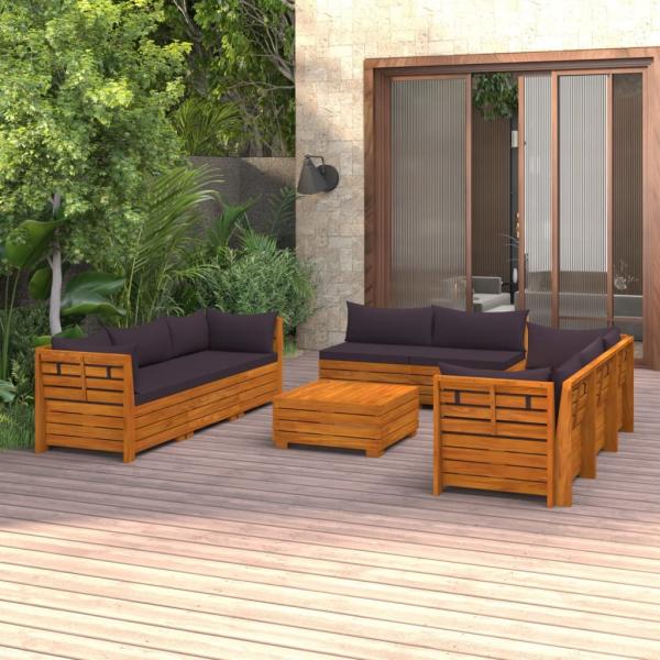 ARDEBO.de - 9-tlg. Garten-Lounge-Set mit Kissen Massivholz Akazie