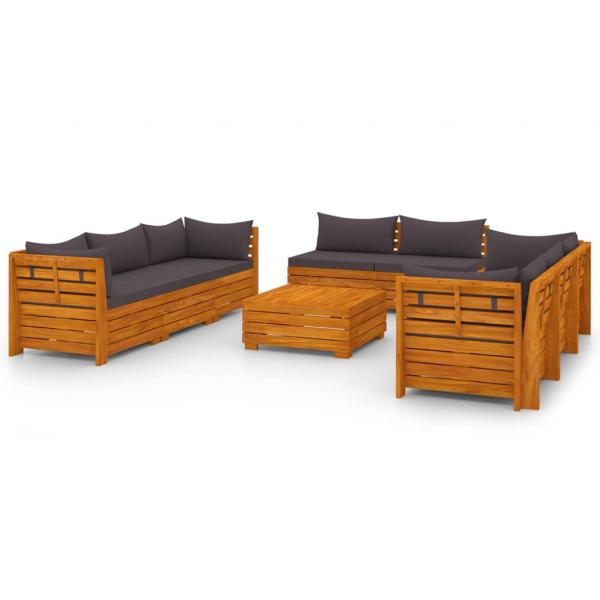 9-tlg. Garten-Lounge-Set mit Kissen Massivholz Akazie