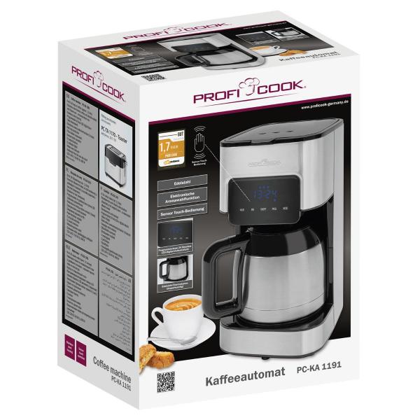 ProfiCook PC-KA 1191 Kaffeeautomat, Sensor Touch, 1,2 L, 24-Stunden-Timer, edelstahl/schwarz (501191)