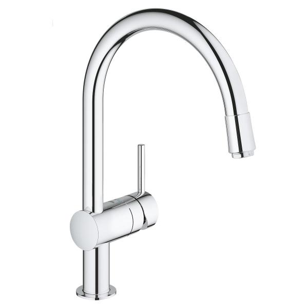 ARDEBO.de GROHE Minta 32918 Einhand-Spültischbatterie, DN 15, Hochdruck, C-Auslauf, EcoJoy, herausziehbarer Mousseurauslauf, chrom (3291800E)