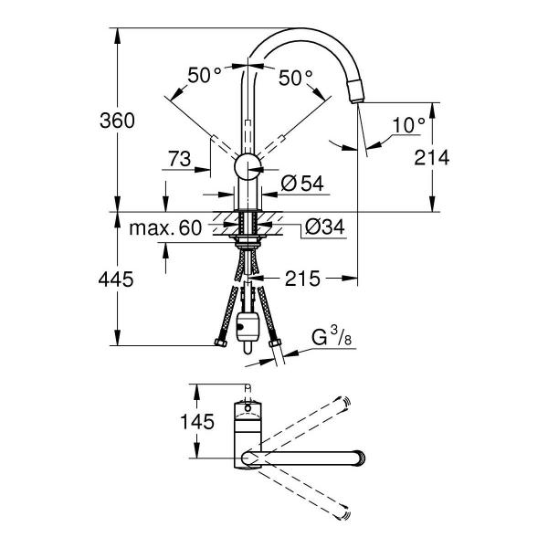 GROHE Minta 32918 Einhand-Spültischbatterie, DN 15, Hochdruck, C-Auslauf, EcoJoy, herausziehbarer Mousseurauslauf, chrom (3291800E)