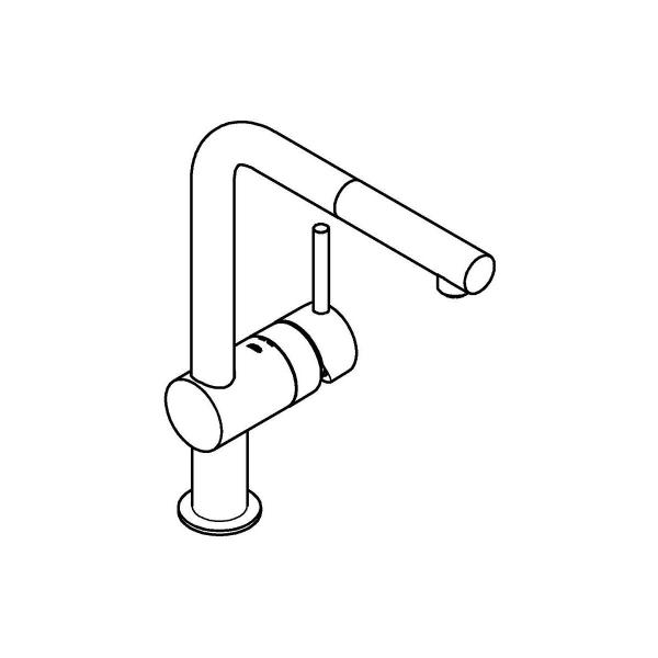 GROHE Minta 31397 Einhand-Spültischbatterie, DN15, Niederdruck, L-Auslauf, herausziehbare Laminarbrause, chrom (31397000)