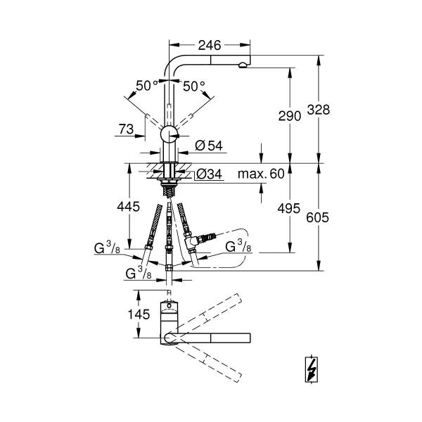 GROHE Minta 31397 Einhand-Spültischbatterie, DN15, Niederdruck, L-Auslauf, herausziehbare Laminarbrause, chrom (31397000)