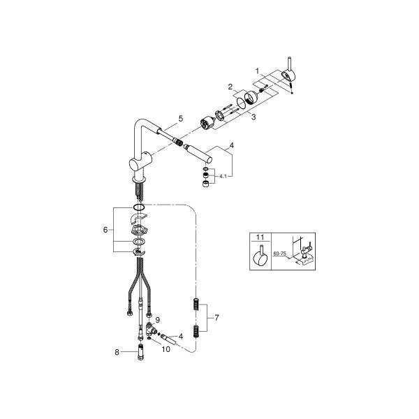 GROHE Minta 31397 Einhand-Spültischbatterie, DN15, Niederdruck, L-Auslauf, herausziehbare Laminarbrause, chrom (31397000)