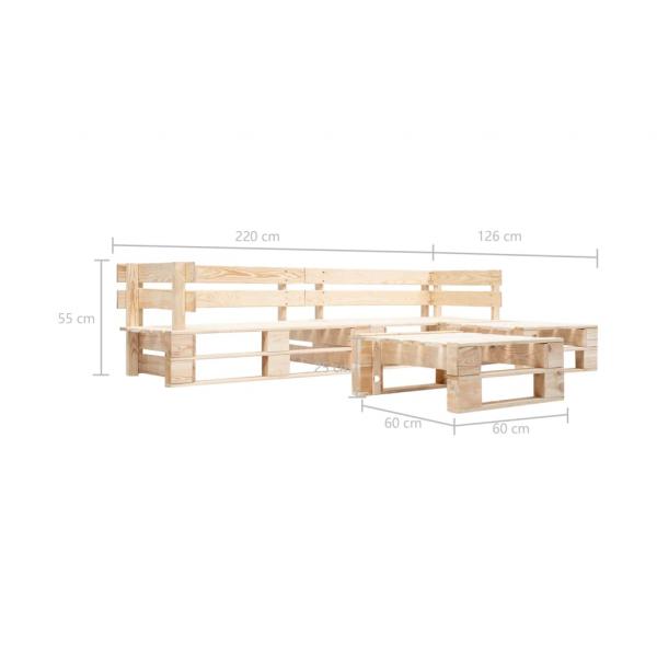 4-tlg. Garten-Paletten-Sofagarnitur Holz Natur