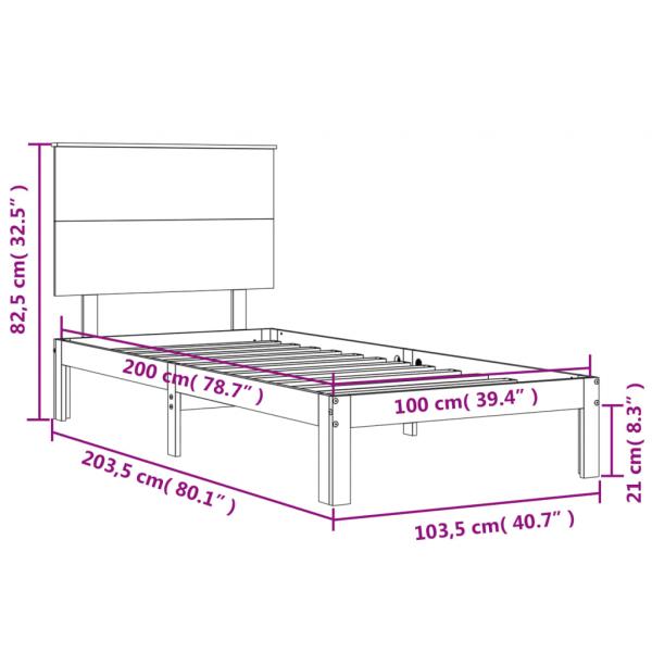 Massivholzbett mit Kopfteil Weiß 100x200 cm