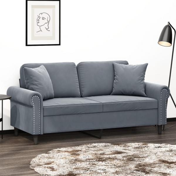 ARDEBO.de - 2-Sitzer-Sofa mit Zierkissen Dunkelgrau 140 cm Samt