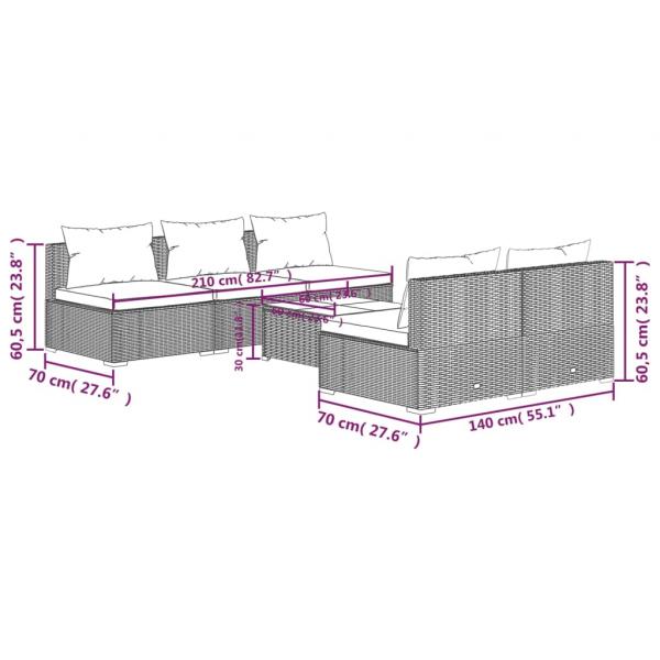 6-tlg. Garten-Lounge-Set mit Auflagen Poly Rattan Braun