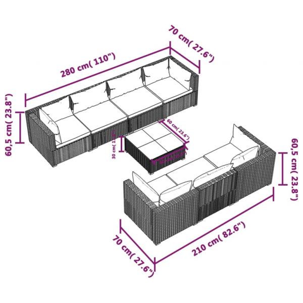 8-tlg. Garten-Lounge-Set mit Kissen Poly Rattan Braun