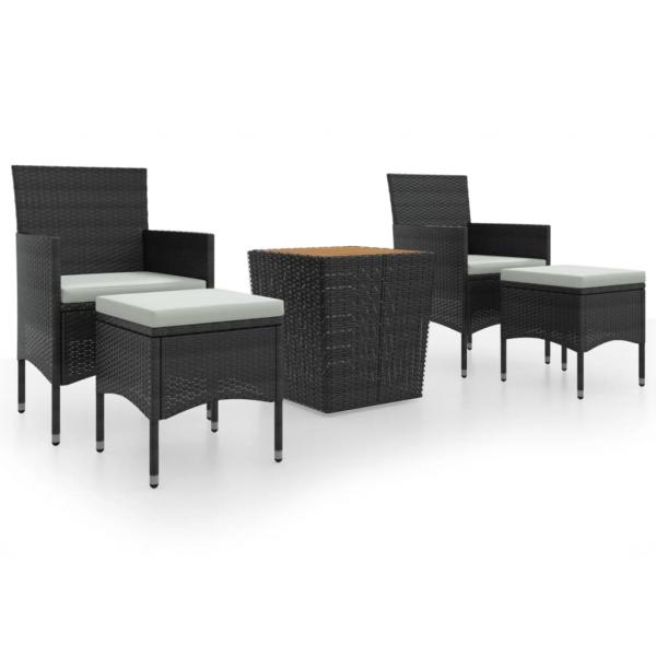 5-tlg. Garten-Bistro-Set Poly Rattan Massivholz Akazie Schwarz