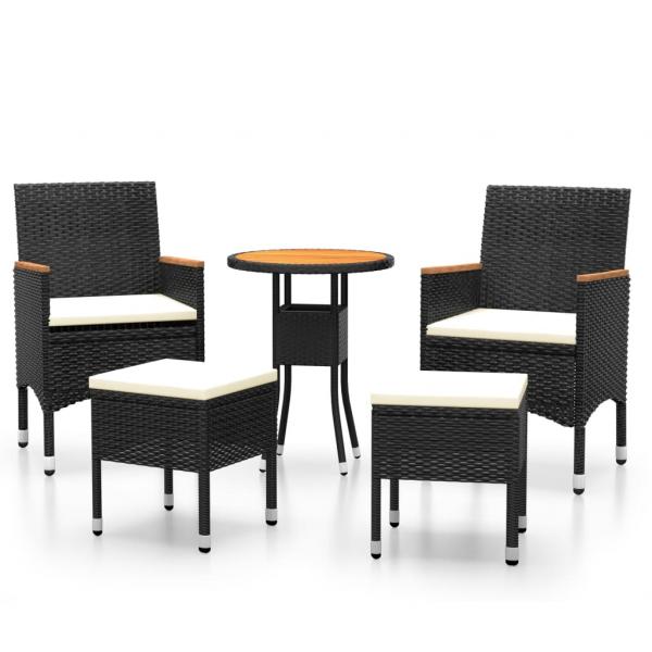 ARDEBO.de - 5-tlg. Garten-Lounge-Set Poly Rattan Schwarz