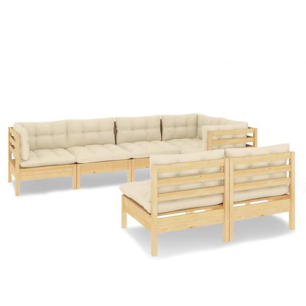 ARDEBO.de - 7-tlg. Garten-Lounge-Set mit Creme Kissen Massivholz Kiefer