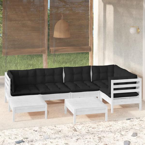 ARDEBO.de - 7-tlg. Garten-Lounge-Set mit Kissen Weiß Kiefer Massivholz