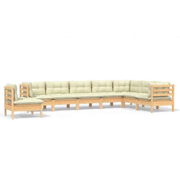 8-tlg. Garten-Lounge-Set mit Creme Kissen Massivholz Kiefer